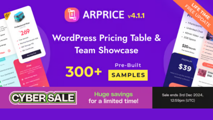 arprice wordpresss pricing table team showcase